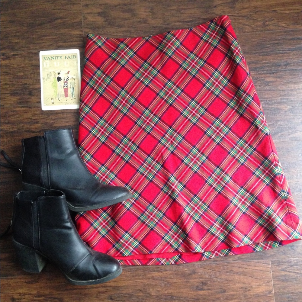Ralph Lauren Wool Plaid Red Skirt